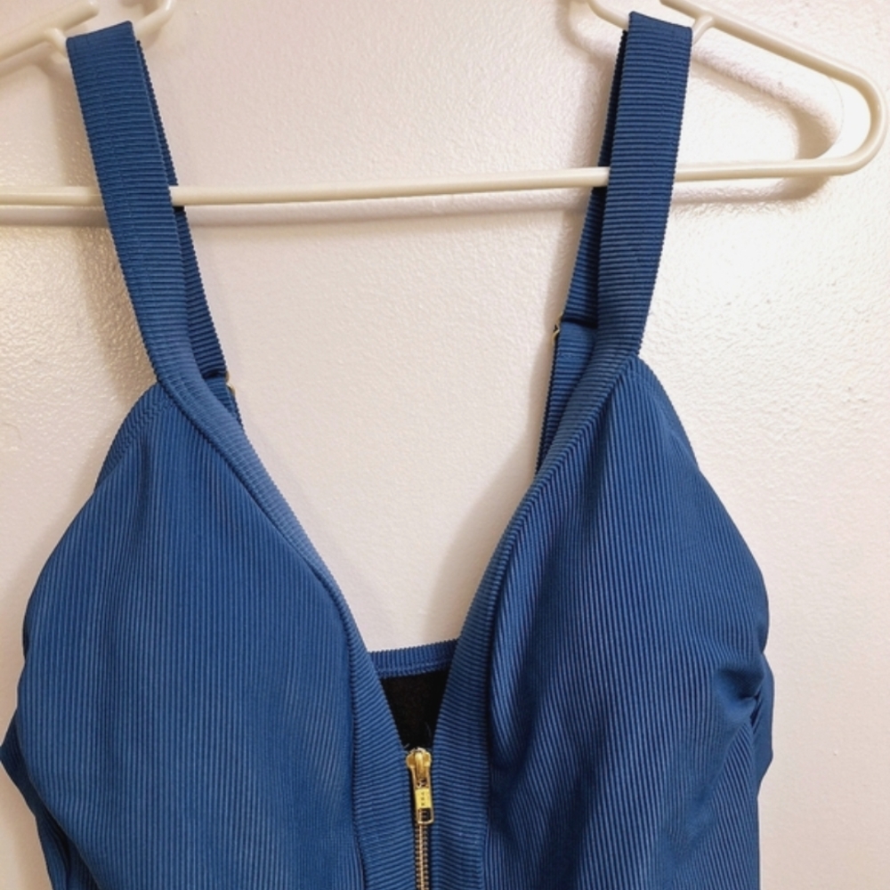 Kona Sol Target Teal Blue Mid Zip Padded One-Piece Swimsuit Swimwear Beach Coast - Picture 3 of 15